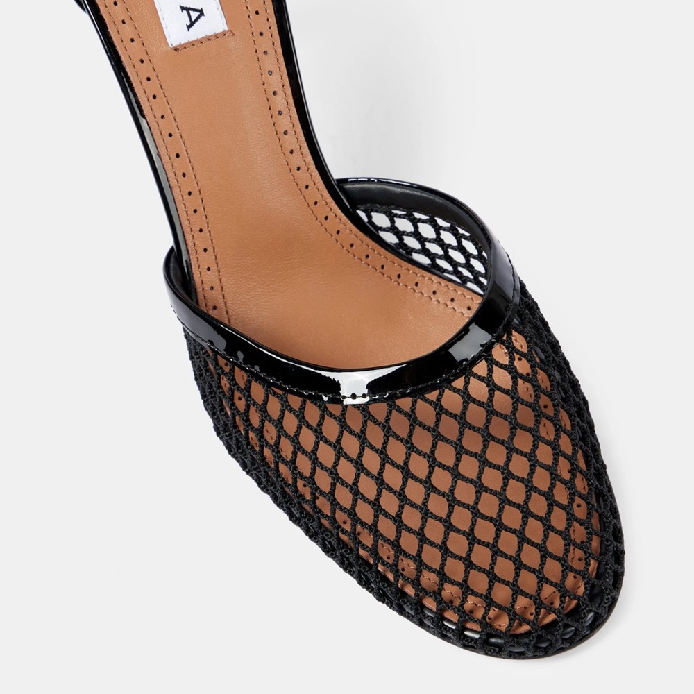 Alaia Leather-Trimmed Black Mesh Heels - Picture 5 of 15